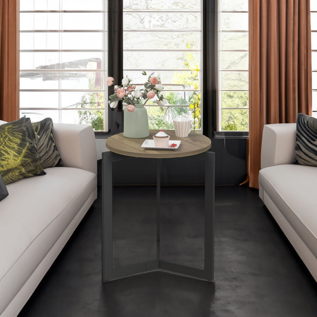 Round Side Table with Metal Frame – Brown - Storehouse Essentials