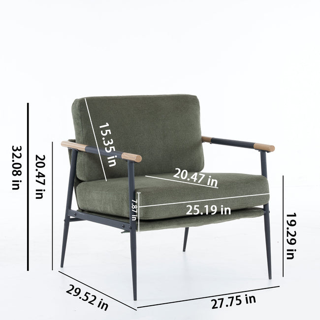 Green Chenille Reading Armchair with Metal Frame - Storehouse Essentials