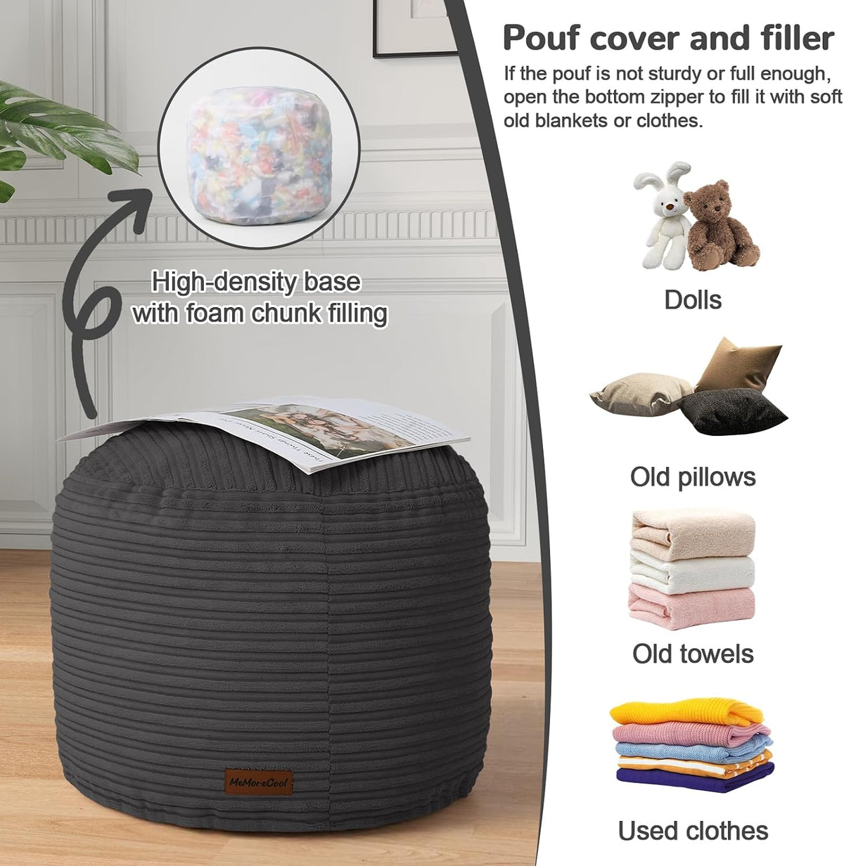Round Plush Pouf Ottoman, 20