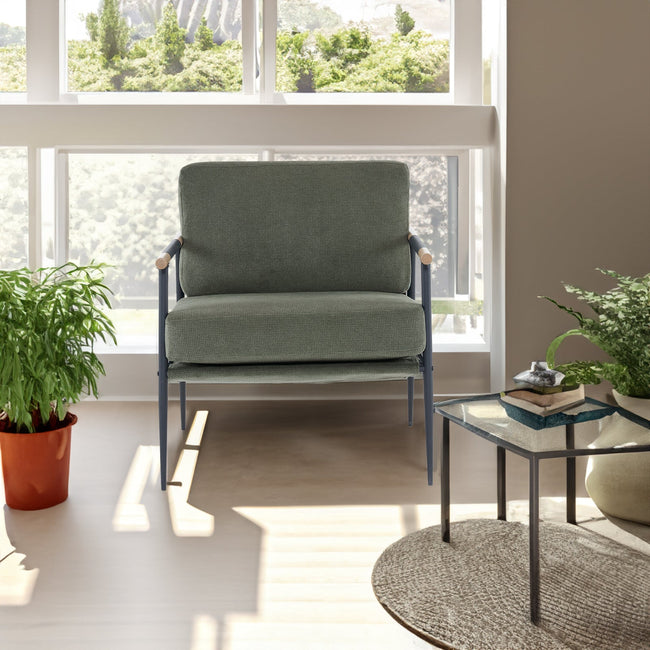 Green Chenille Reading Armchair with Metal Frame - Storehouse Essentials