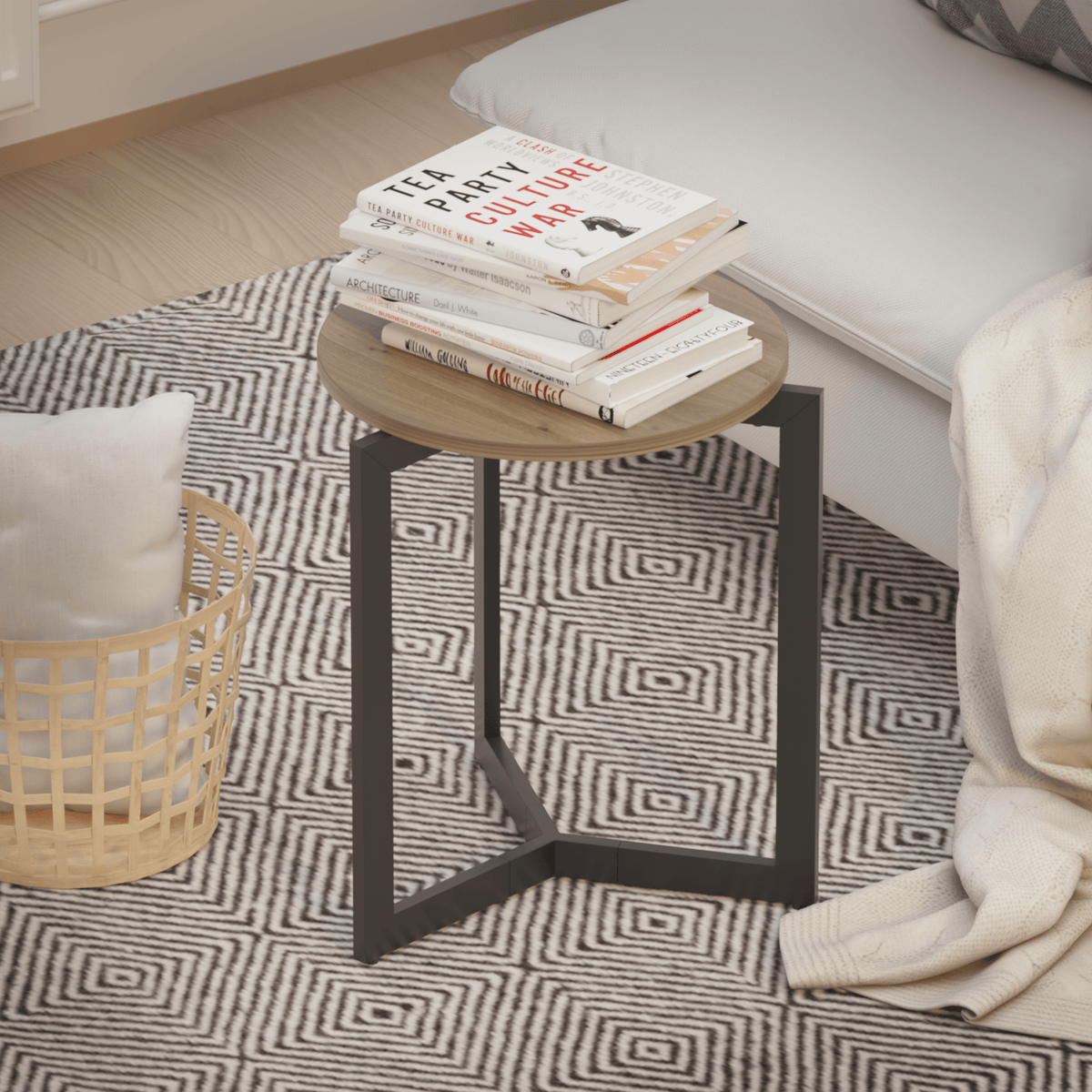 Round Side Table with Metal Frame – Brown - Storehouse Essentials