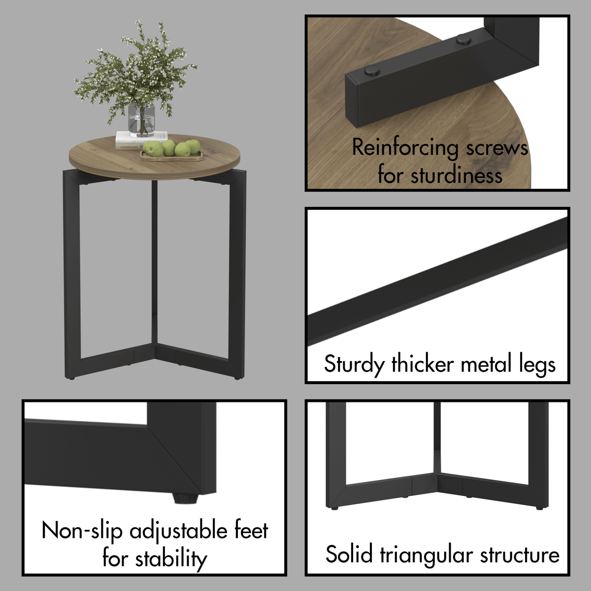 Round Side Table with Metal Frame – Brown - Storehouse Essentials