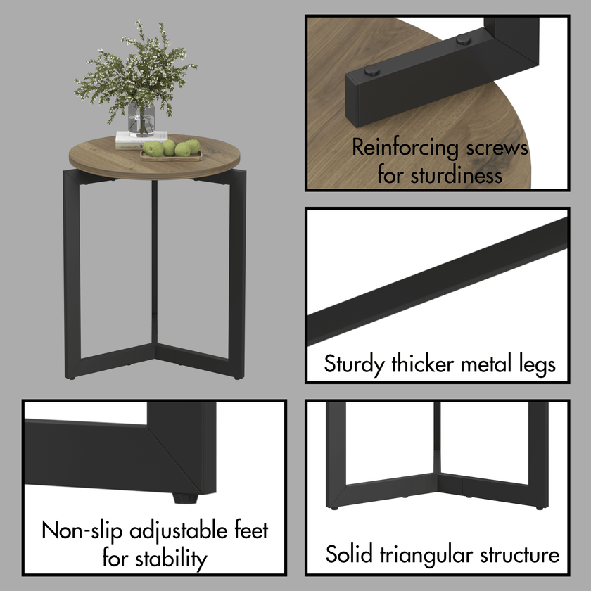 Round Side Table with Metal Frame – Brown - Storehouse Essentials