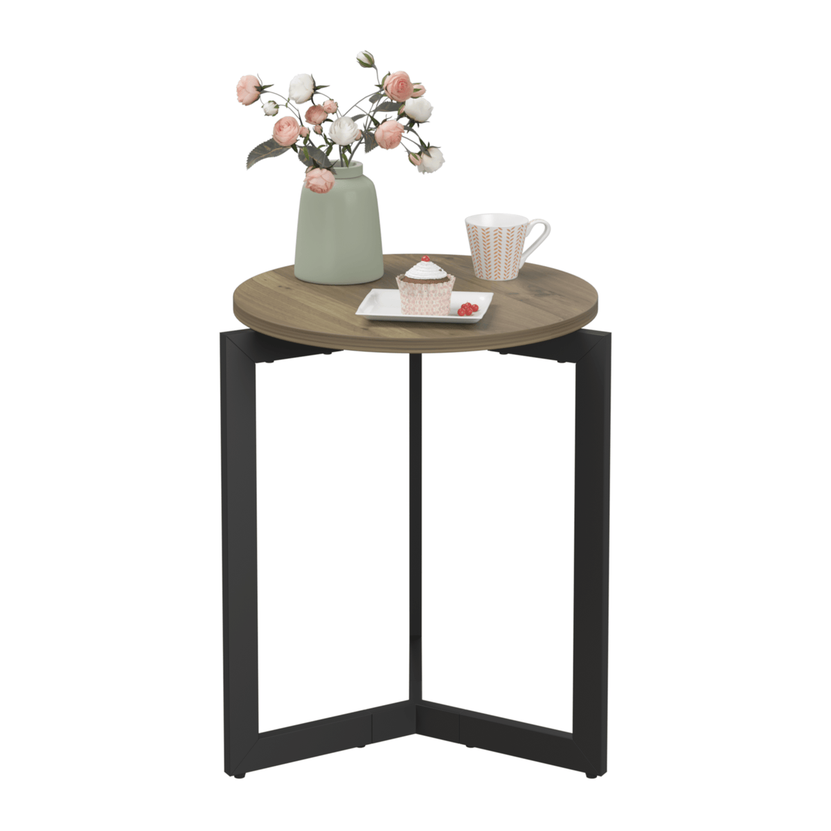 Round Side Table with Metal Frame – Brown - Storehouse Essentials