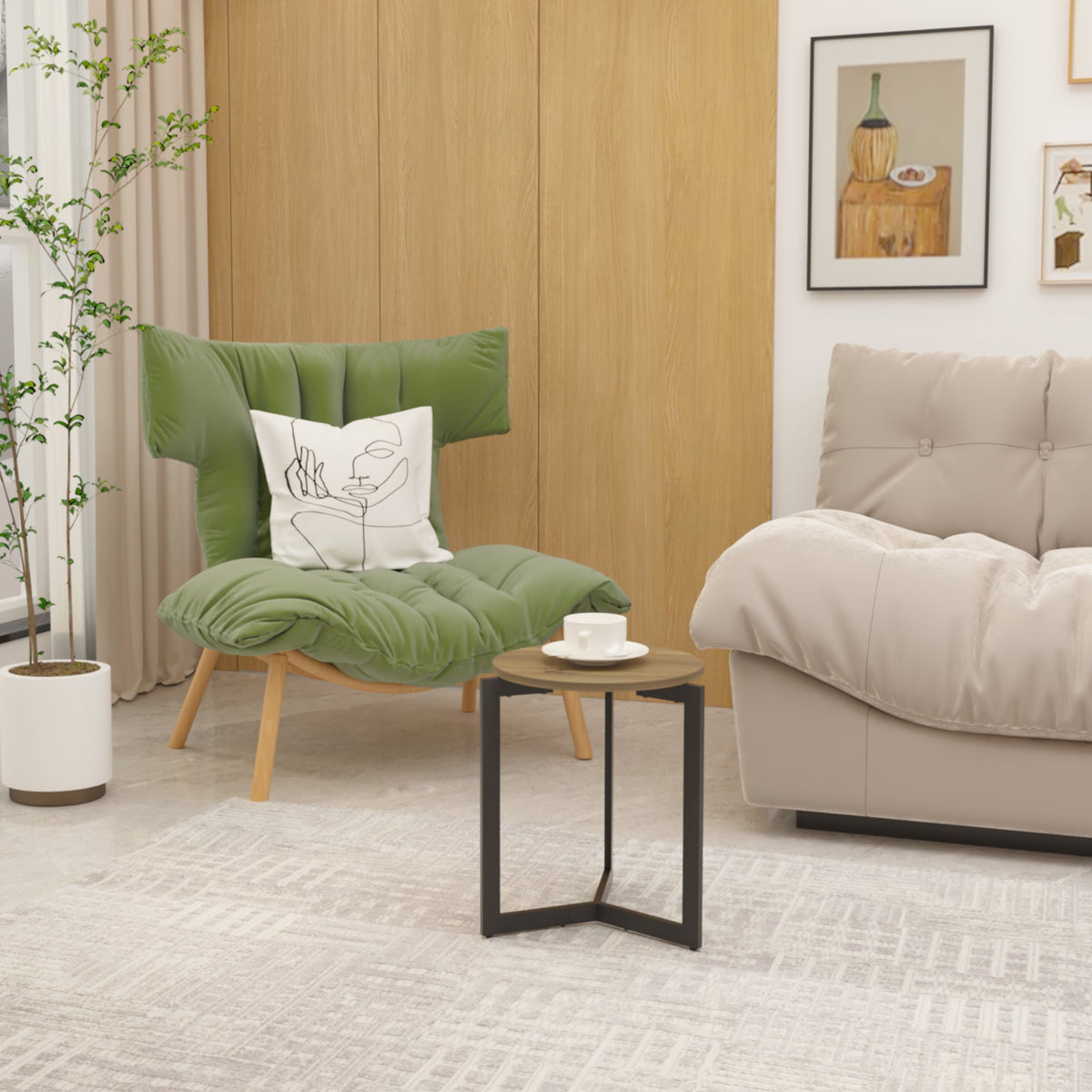 Round Side Table with Metal Frame – Brown - Storehouse Essentials