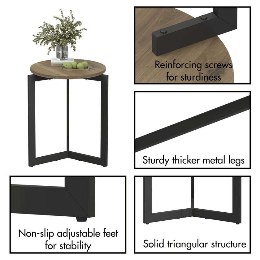 Round Side Table with Metal Frame – Brown - Storehouse Essentials