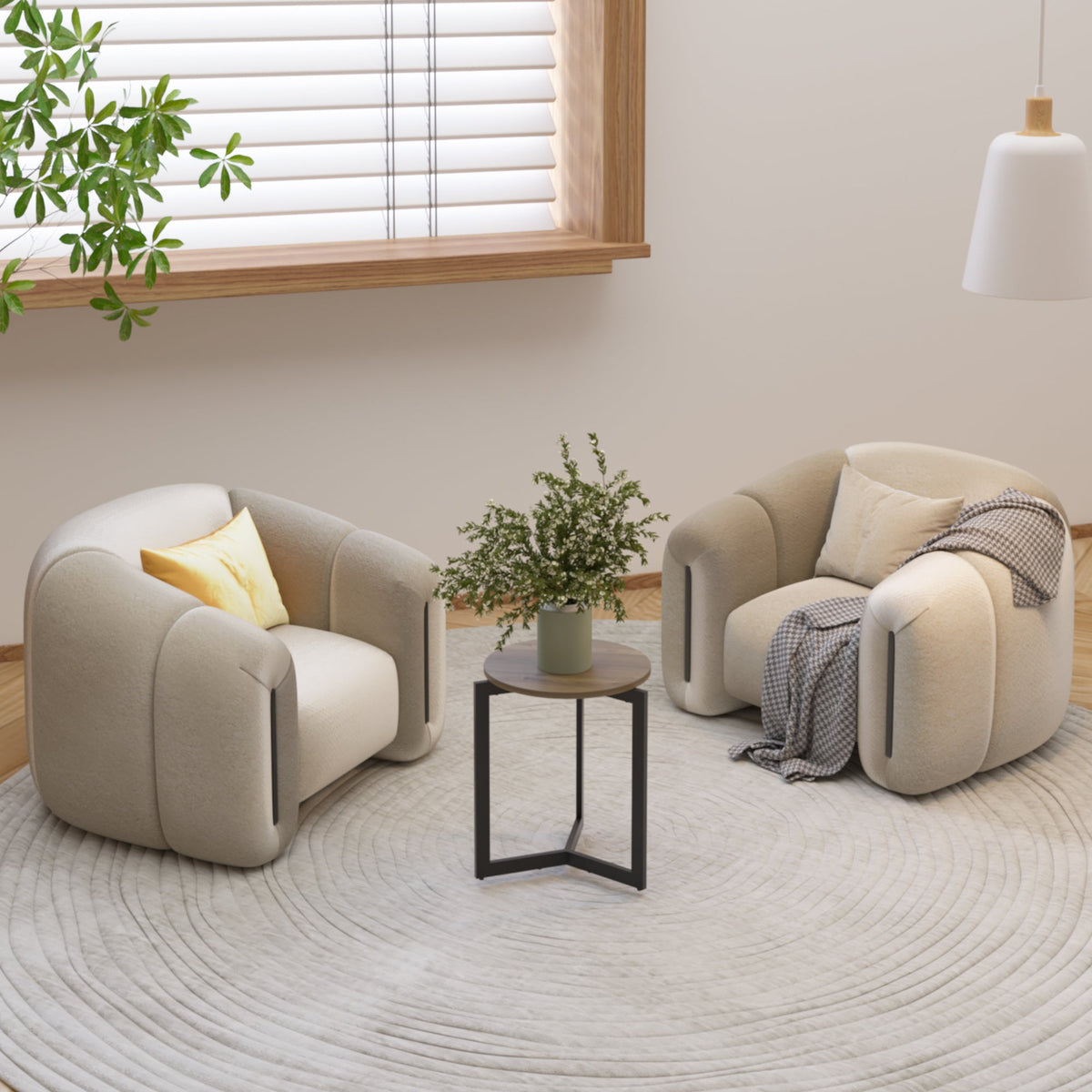 Round Side Table with Metal Frame – Brown - Storehouse Essentials