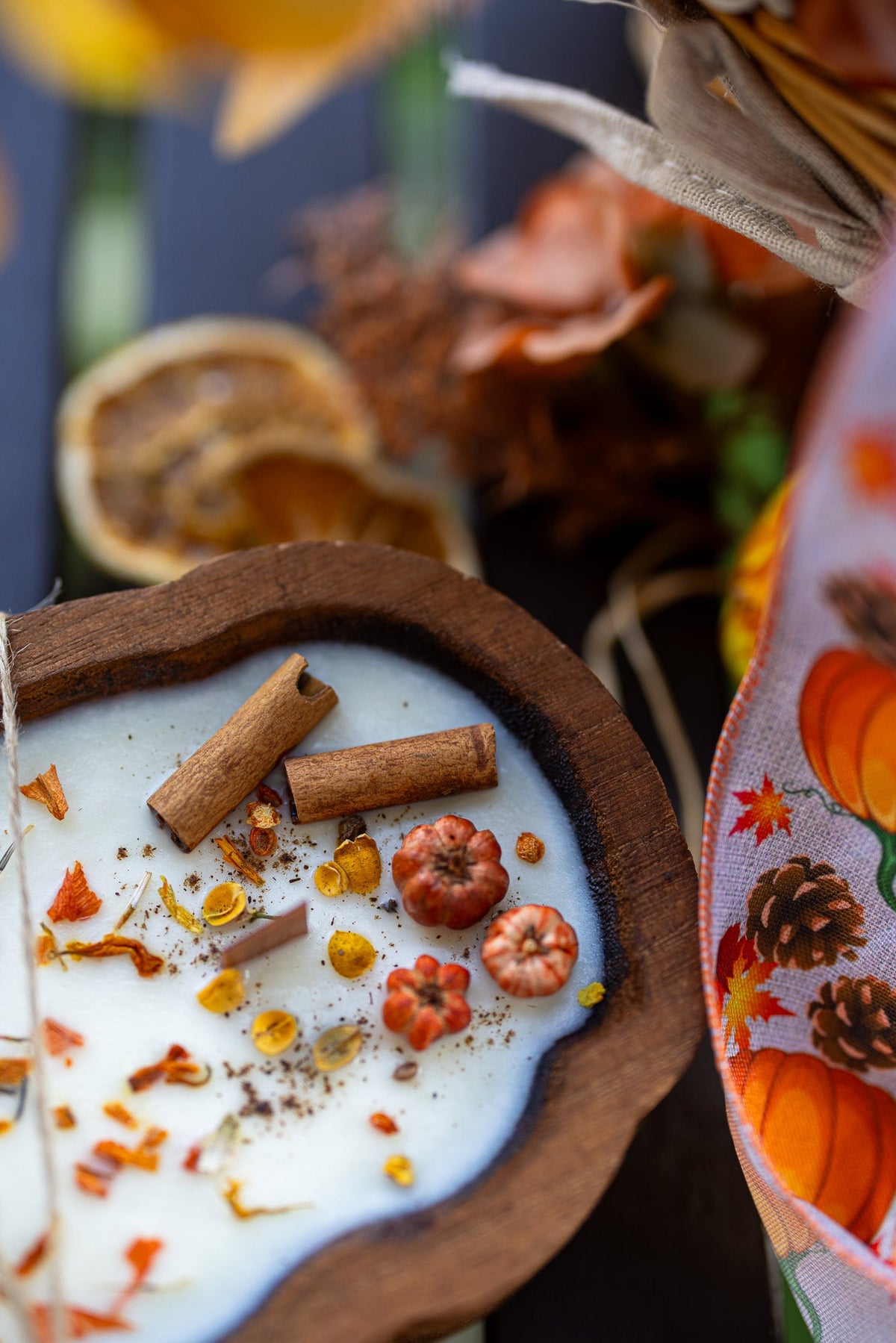 Pumpkin-Shaped Wooden Dough Bowl Candle - Storehouse Essentials