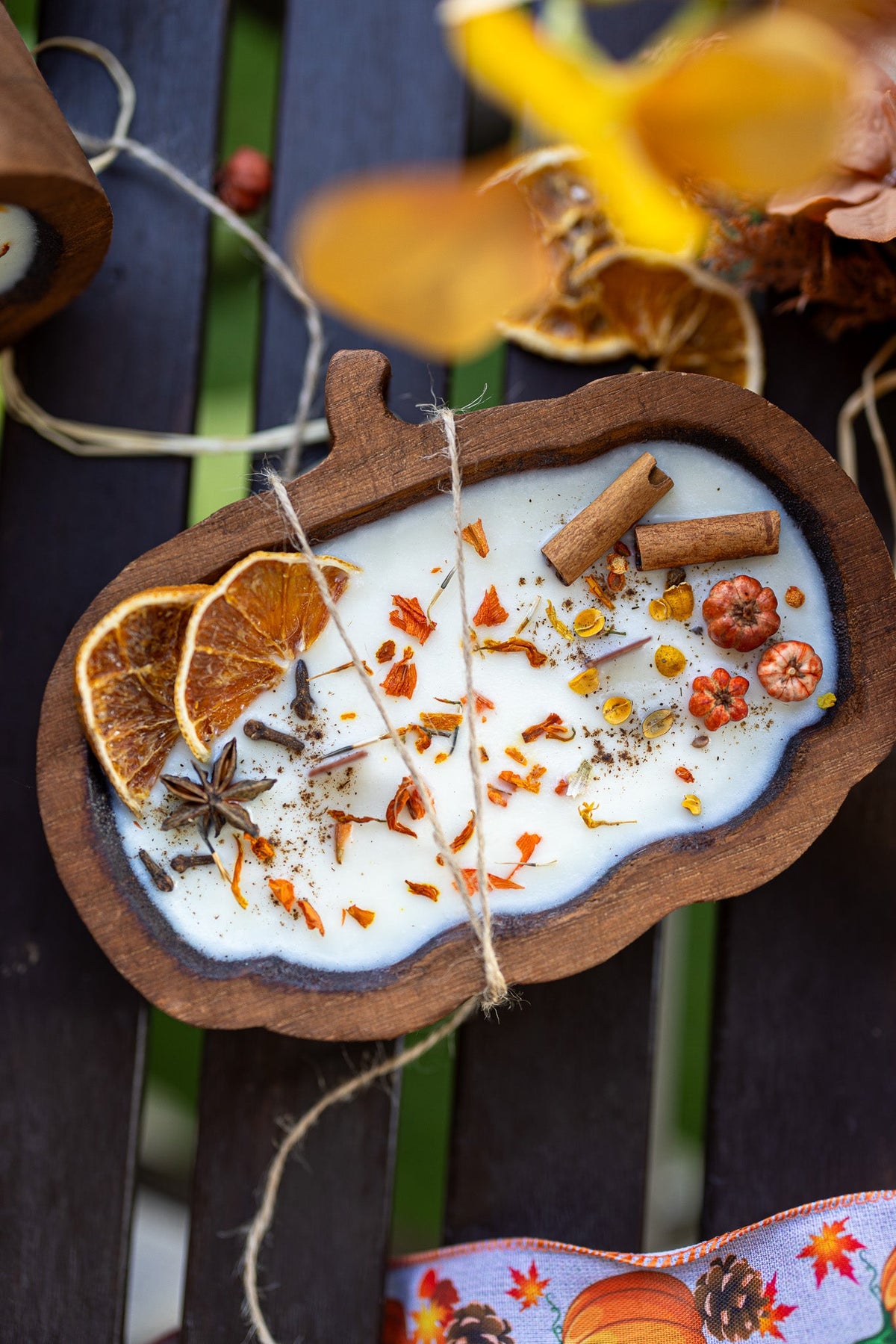Pumpkin-Shaped Wooden Dough Bowl Candle - Storehouse Essentials