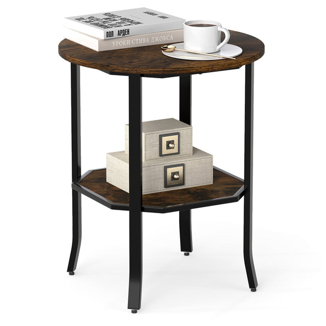 2-Tier Round Side Table with Storage Shelf - Storehouse Essentials