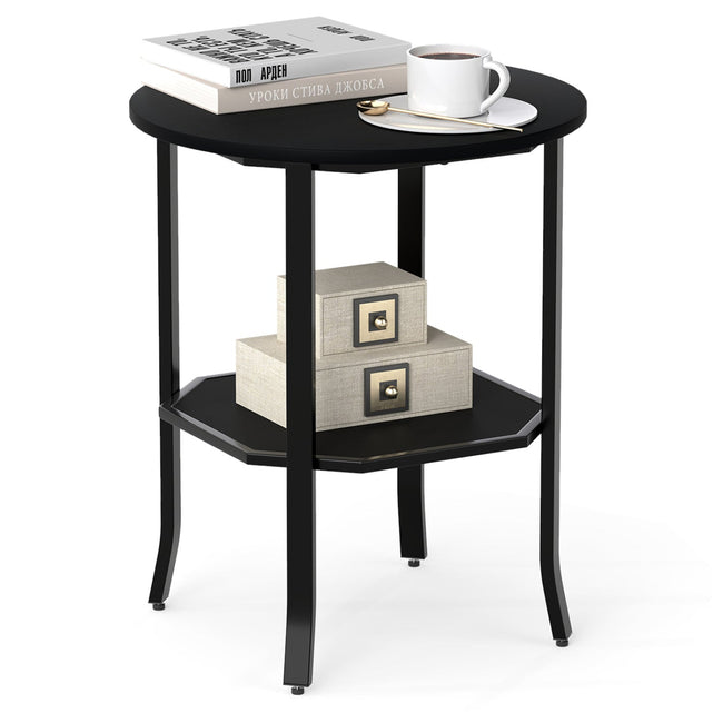 2-Tier Round Side Table with Storage Shelf - Storehouse Essentials