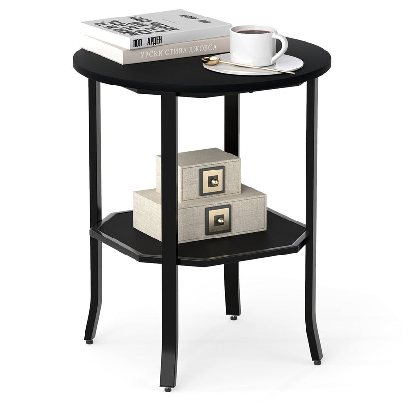 2-Tier Round Side Table with Storage Shelf - Storehouse Essentials