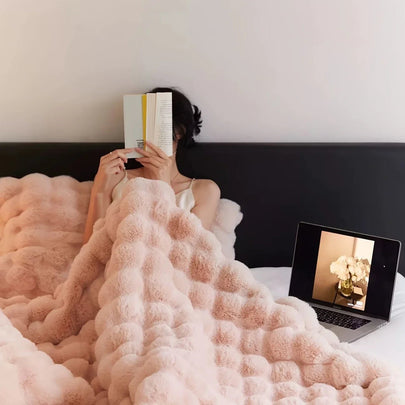 Faux Rabbit Fur Fleece Throw Blanket - Storehouse Essentials