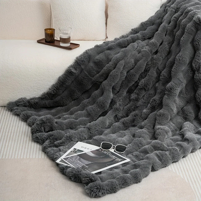 Faux Rabbit Fur Fleece Throw Blanket - Storehouse Essentials