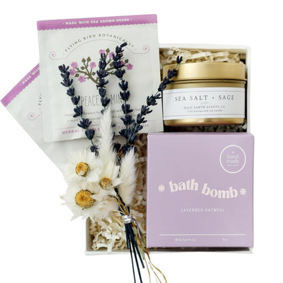 Mini Lavender Spa Gift Set – Candle, Bath Bomb, Soap & Card - Storehouse Essentials