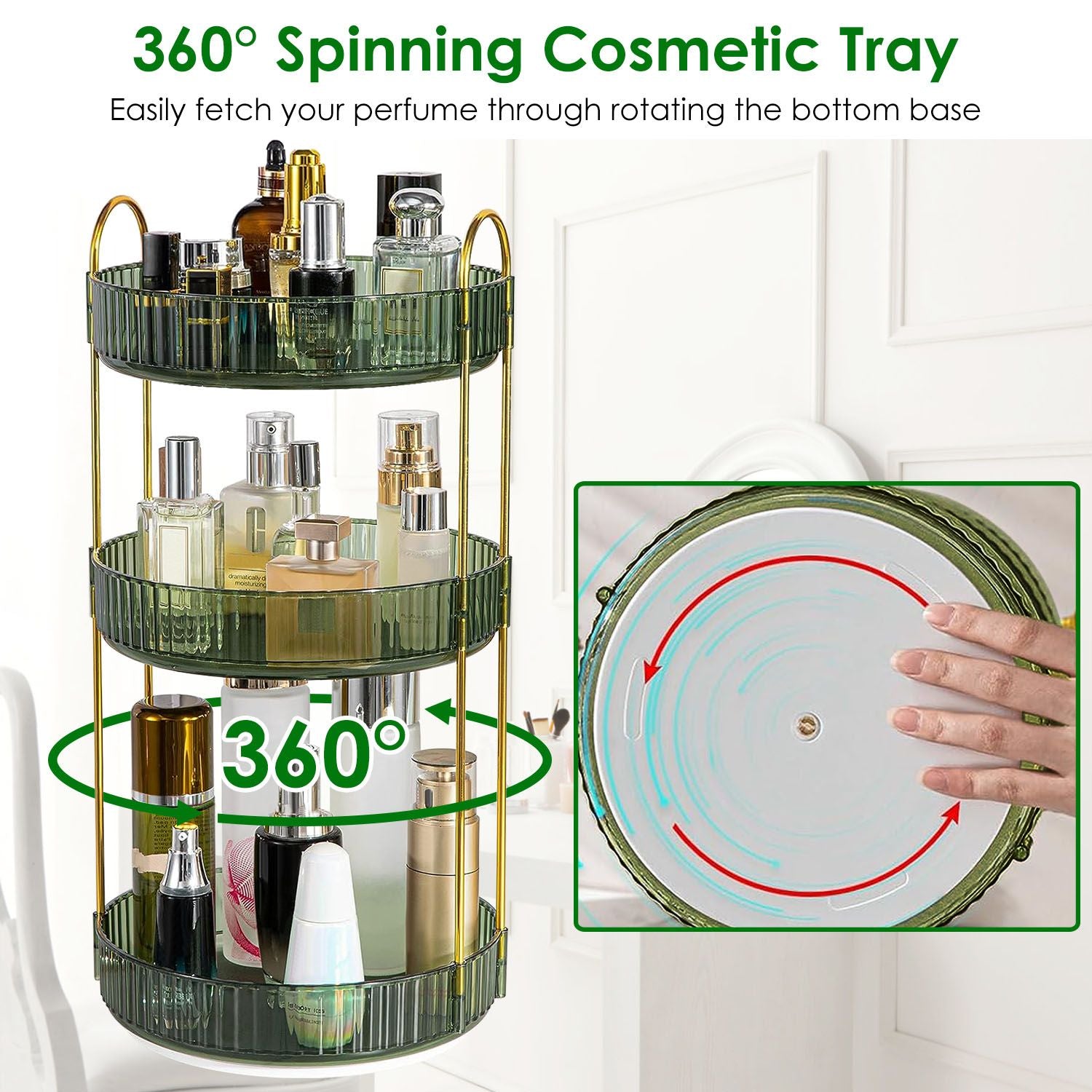 Spinning Makeup Storage Rack - Heavy - Duty 3 Tier Cosmetic Organizer - Storehouse Essentials