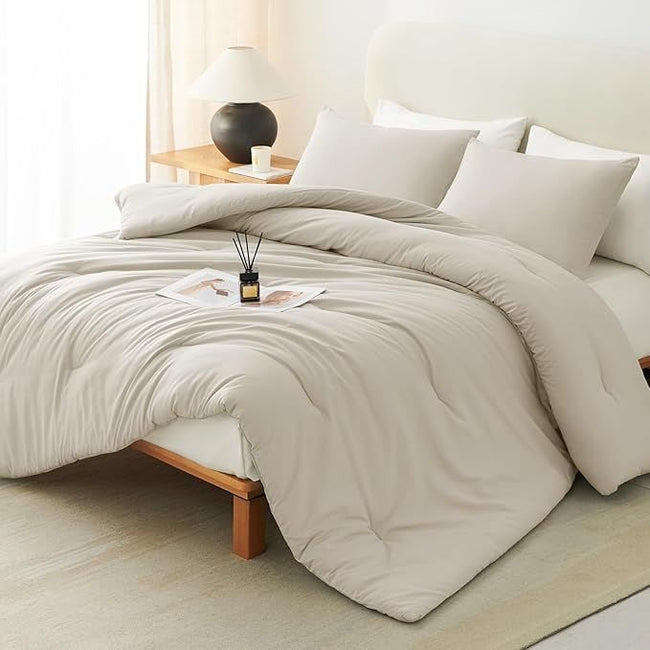 Soft & Cozy Oatmeal King Size Quilted Comforter Set - Stylish Bedding with Down Alternative Pillowcases - Storehouse Essentials