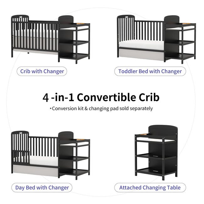 4 - in - 1 Baby Crib with Change Table - Safe Non - Toxic Wood Design for Infants - Storehouse Essentials