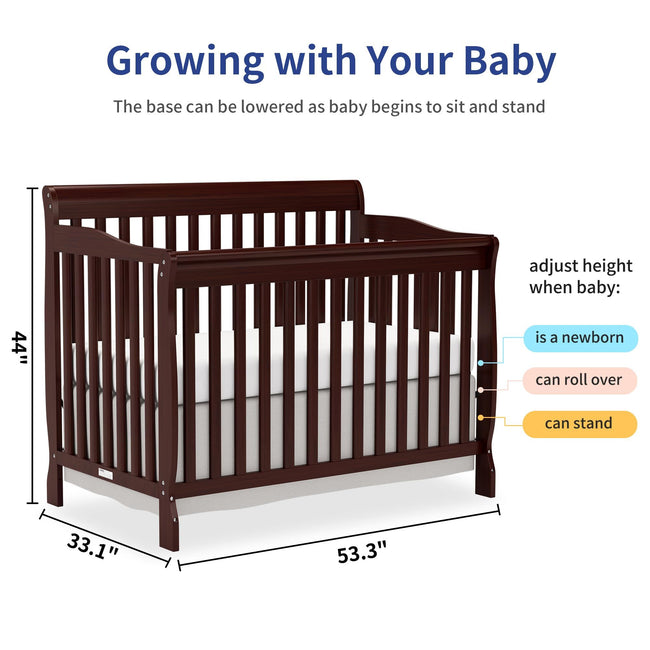 Baby Crib 5 - in - 1 Convertible, Wood Crib Converts to Toddler Bed, Daybed and Full - Size Bed, Non - Toxic Finishes - Storehouse Essentials